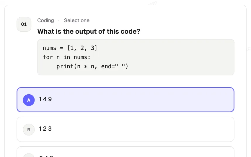 Exam question with a Python code block that keeps its indentation
