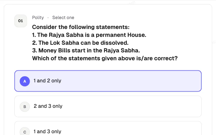 Exam question with three numbered statements and options like 1 and 2 only